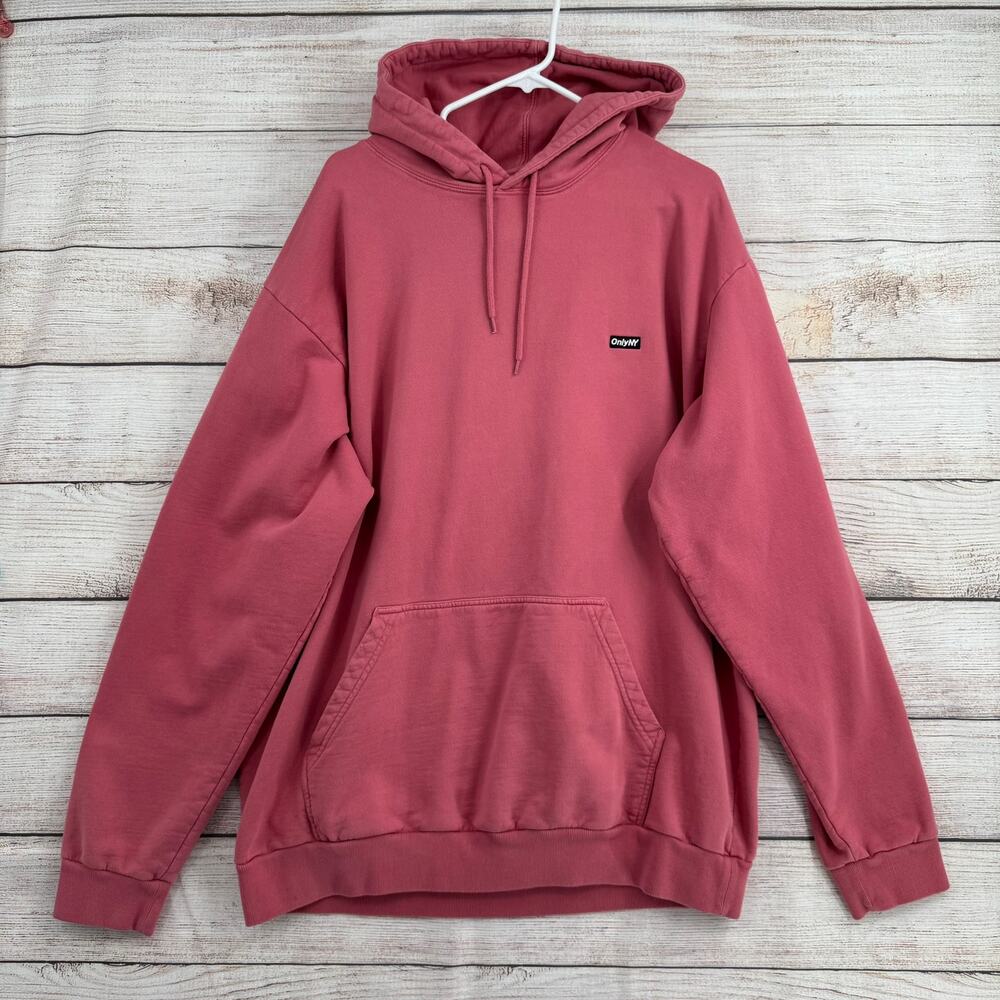 Only NY Logo Hoodie Sweatshirt Adult XXL Pink Heavyweight Kangaroo Pocket